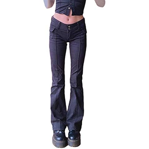 Votuleazi Women Girls Fashion Y2K Clothes Straight Jeans Pencil Trousers Pants (Black, S, s) Cover