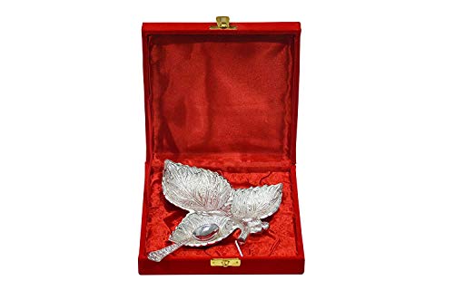Indian Accent Silver Plated Brass Leaf Shaped Bowl 7 With Spoon Royal Design From - Image 3