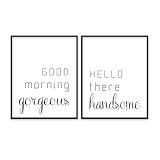 Good Morning Gorgeous Hello there Handsome Bedroom Quote Print Set of 2 Nordic Poster Modern Wall Art Picture Canvas Painting Home Decor 8X10 Inch Prints No Framed