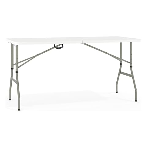 EMMA + OLIVER 5-Foot Height Adjustable Bi-Fold Granite White Plastic Folding Table Cover