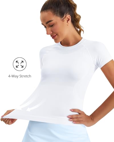 Image of Stelle Women Workout Tops Short Sleeve Seamless Athletic Shirts Yoga Gym Sports Breathable Tees