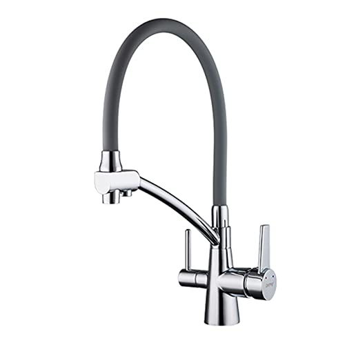 Filtre à eau potable et mitigeur de cuisine double poignée en laiton noir