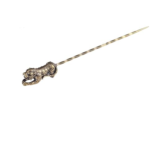 Brass Cigar Pin Spiral Dredge Long Needle Ash Cigar Holder Tool Scorpion Bull Gecko Purse Accessories for Cigars (Tiger)