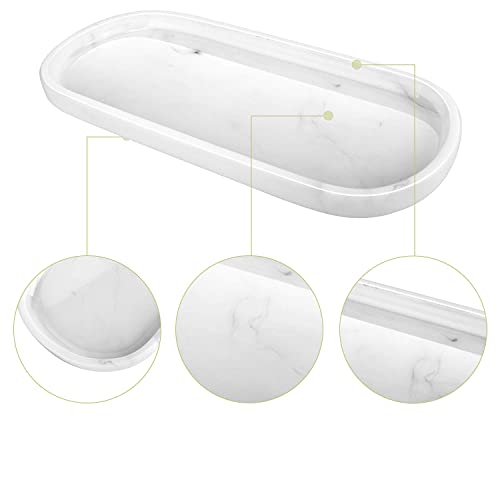 Emibele Jewelry Organizer Oval Resin Tray, Bathroom Kitchen Dresser Vanity Tray Jewelry Dish Ring Holder Cosmetic Organizer for Candle Perfume Soap Shampoo Small Plant Home Decor - Marble White - Thumbnail 4