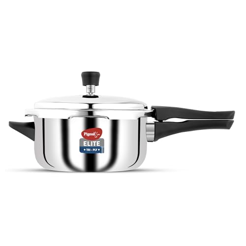 Image of Pigeon By Stovekraft Elite Shine 3.5Liters Tri-Ply Body Outer Lid Pressure Cooker Induction And Gas Stove Compatible That Distributes Heat Evenly For Uniform Cooking (Stainless Steel, Silver)