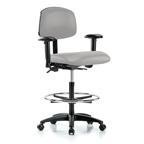 Image of Perch Multi-Task Office Chair with Adjustable Armrests and Foot Ring | High Bench Height 24-33.5 inch | Grey Vinyl