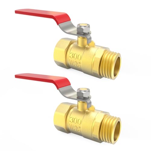 ChillWaves Brass Ball Valve, Air Compressor Ball Valve Shut Off Switch 1-2 NPT Male x 1-2 NPT Female Thread Pipe Fitting(2-PACK)