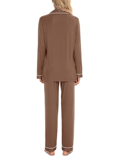 Image of Pjmlifecoco Pajamas Set Long Sleeve Womens Button Down Sleepwear Two Piece Nightwear Soft Pj Lounge Sets S-XXL