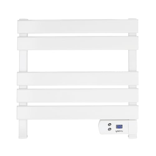 YOEVU | Toallero eléctrico | 150W | Pantalla táctil LCD, Temporizador 8h, Compacto | Secado eficiente y Ahorro energético para baño | Blanco, Aluminio