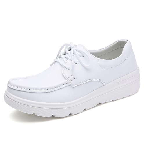 Women's Nurse Shoes Lightweight and Anti Slip Work Flat Sole Shoes Cushion Comfortable and Breathable Professional Classic Nursing Shoes White