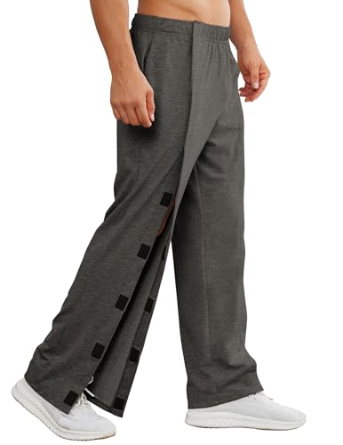 Image of Deyeek Men's Tear Away Pants 2 Side Full Open Bottom Sweatpants Loose Fit Casual Adaptive Post Surgery Pants with Pockets