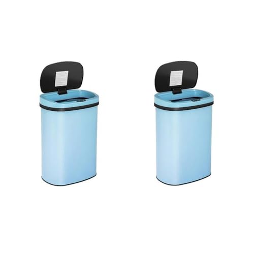 Set de 2 canecas de basura automáticas de acero 13 galones azul