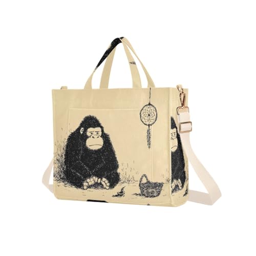 Women Tote Bag Dreamcatcher Gorilla Print, Corduroy Fabric Shoulder Handbags with Detachable Strap S2
