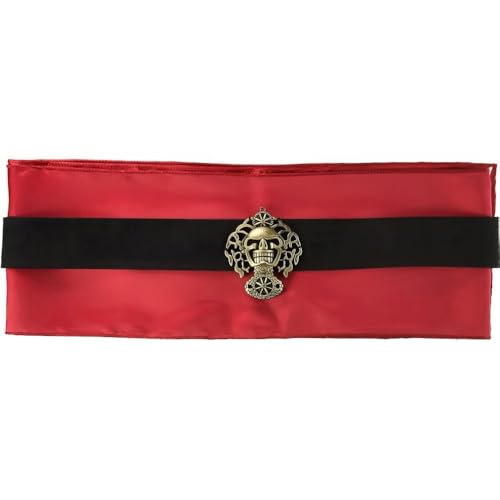 Black & Red Satin Adjustable Pirate Belt - One Size Fits Most (Pack of 1) - Perfect for Costume Accessory Or Everyday Wear