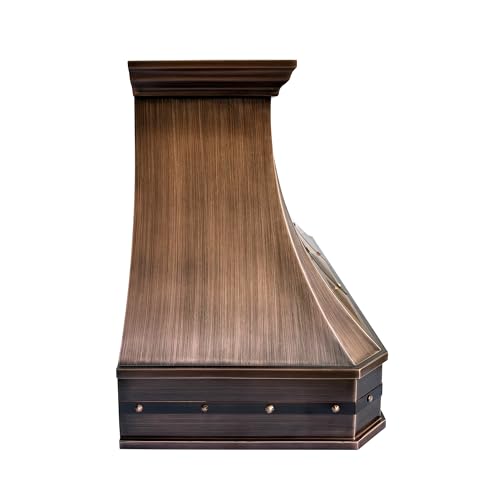 Image of SINDA Hand Hammered Copper Vent Hood, Includes Professional Liner, Internal Motor and Lighting, Luxury Design, Easy Installation, 48 inchW x 30 inchH, Wall Mount, Smooth Texture-Antique Copper, In Stock