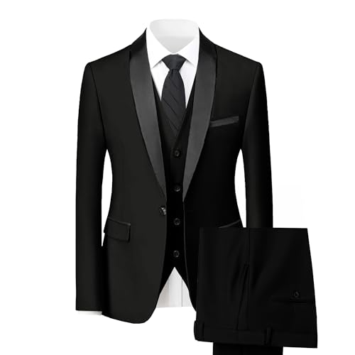 Mens Suit 3 Piece Slim Fit Suit for Men One Button Shawl Lapel Tuxedo Blazer Vest Pant for Wedding Business Prom