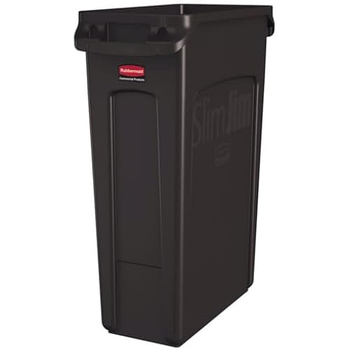 Rubbermaid Commercial Products Slim Jim Plastic Rectangular Trash/Garbage Can/Bin with Venting Channels, 23 GAL, Brown, for Kitchens/Classrooms/Offices/Back of House