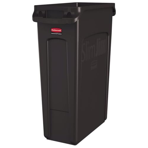 Rubbermaid Commercial Products Slim Jim Plastic Rectangular Trash/Garbage Can/Bin with Venting Channels, 23 GAL, Brown, for Kitchens/Classrooms/Offices/Back of House