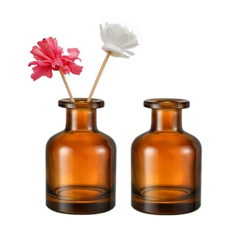 2 Pcs 50ml 1.7oz Glass Aromatherapy Diffuser Bottles Diffuser Jars Essential Oils Jar Containers Flower Bud Vases DIY Replacement Aromatherapy Diffuser Crafts Fragrance Accessories(Amber)