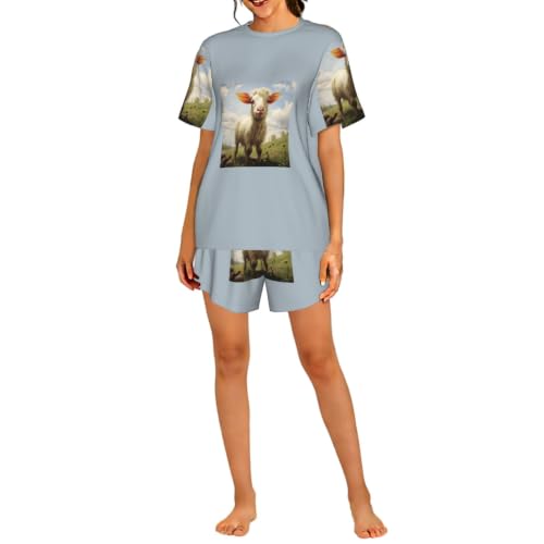 Pyjama court femme imprimé ferme coton léger pour le quotidien doux
