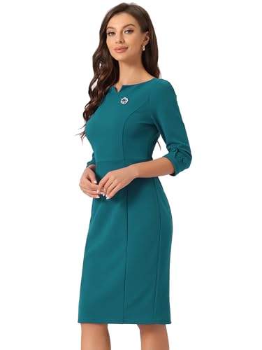 Image of Allegra K Work Dress for Women 3 /4 Sleeve Boat Neck Back Slit Sheath 2026 Professional Bodycon Business Casual Dresses