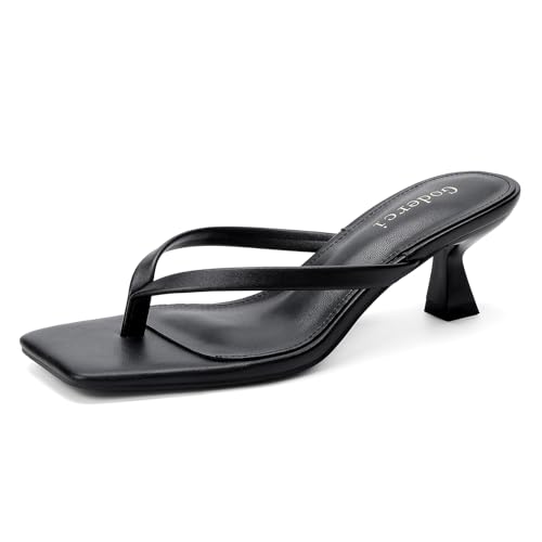 Image of Goderci Kitten Flip Flop Thong Low Heels for Women Square Open Toe Slip On Heeled Sandals