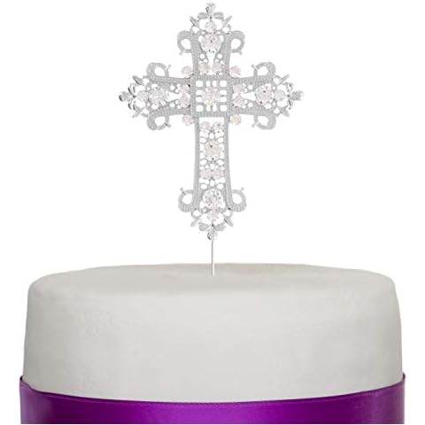 Elegant Silver Cross Cake Topper for Celebrations Cover