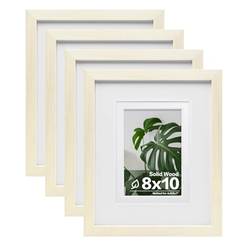 Egofine 8x10 Picture Frames Set of 4, Made of Solid Wood Covered by Plexiglass 4x6 and 5x7 with Mat or 8x10 without Mat, for Table Top Display and Wall Mounting Photo Frame Beige
