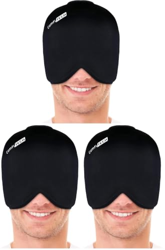 Image of ComfiTECH Head Ice Pack Wrap Cold Cap Cooling Gel Hat, Large, Black (Pack of 3)