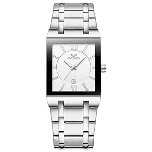 Avaner Men’s Square Watch, Stainless Steel Band Watch, Analog Quartz Wrist Watch for Men with Calendar