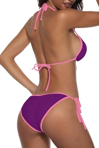 Image of Suvimuga Women Two Piece Swimsuit Color Block Swimwear Halter String Triangle Bikini Sets