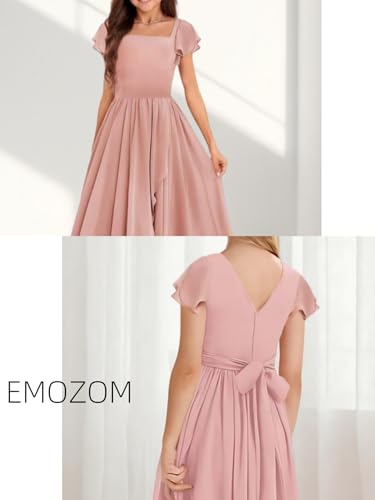 Junior Bridesmaid Dresses Cap Sleeves Chiffon Flower Girl Dress for Teen Girls Bridesmaid Dresses Size 10-12 BD003,US,Size 144