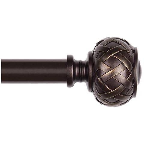 SZXIMU Curtain Rod 3/4 Inch Single Drapery Rods for Windows with Netted Texture Finials, 36-72", Bronze Cover