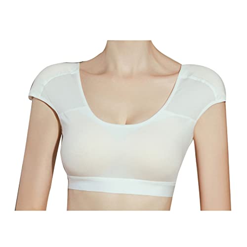 KEHUAN Tops Damen Training Gym Sportswear Shirts 2 In 1 Integriertes Schulterpolster Running Fitness Workout Top T-Shirts,White-XL Cover