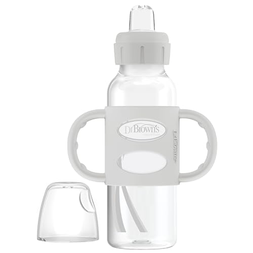 Image of Dr. Brown's Milestones Narrow Sippy Spout Bottle with 100% Silicone, Easy-Grip Handles and Soft Sippy Spout, 8oz/250mL, Gray, 1-Pack, 6m+