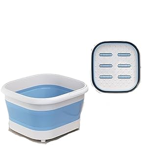 Portable Collapsible Foot Bath Basin for Soaking Feet, Foot Soak Tub, Plastic Foot Bucket and Massage Acupoint, Home Foot Spa Kit, Foldable Laundry Baske (Blue Without lid)