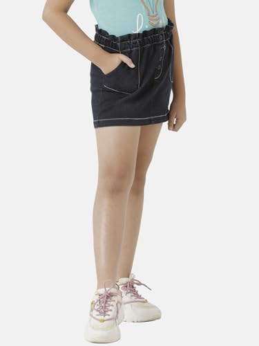 Image of Under Fourteen Only Girls Lycra Denim Skirt | Woven | Stylish, Trendy & Morden Look for Young Girls (, Navy)