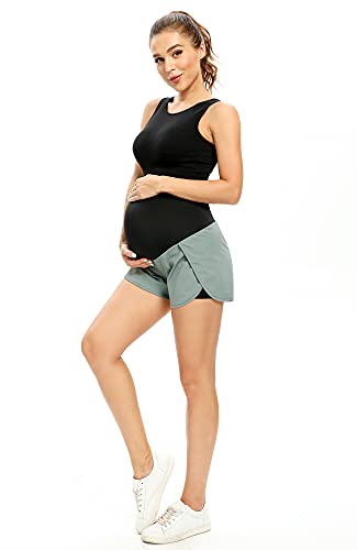 Amposh Women's Maternity Quick-Dry Workout Shorts Athletic Running Yoga Shorts With Pocket(Grey Sage, Xl) #TOP4