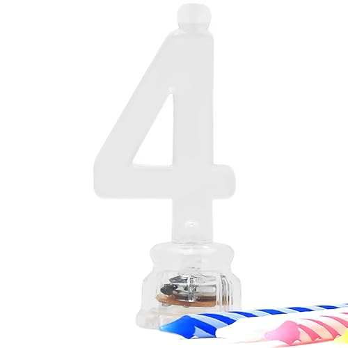 Yellow Plastic Number 4 Flashing Candle Holder With Birthday Candle Set - 1 Set - Elegant, Eye-catching & Durable - Perfect Cake Topper For Birthday Celebrations