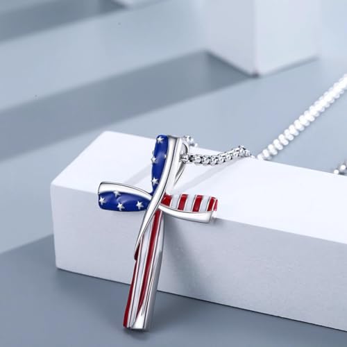 Patriotic Cross Pendant Necklace, Red White Blue Stars and Stripes, American Flag3