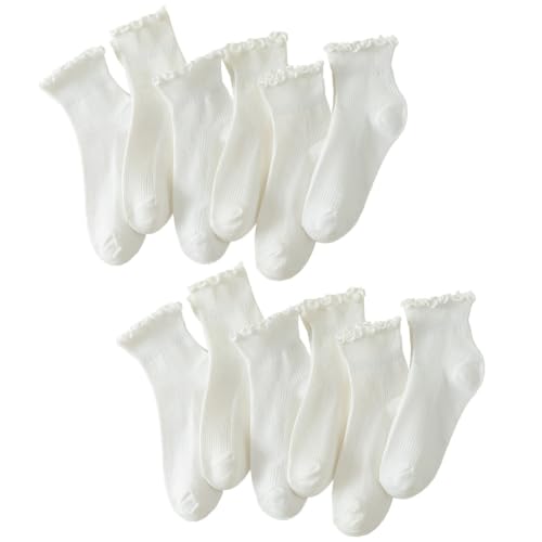 Image of Hstyle 6 Pairs of Ruffle Socks Women, Cute Ruffle Ankle Socks