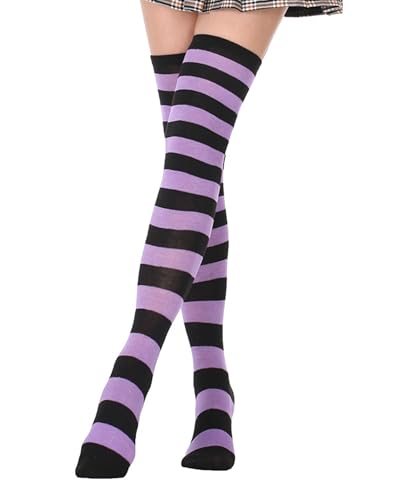 Image of Womens Thigh High Socks Athletic Stripe Cute Colorful Over the Knee High Sock Colorful Long Tube Sock
