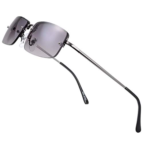 The Fresh Minimalist Small Rectangular Sunglasses Clear Eyewear Spring Hinge - Gift Box Package (205-Gun grey, Gradient Grey, 51)