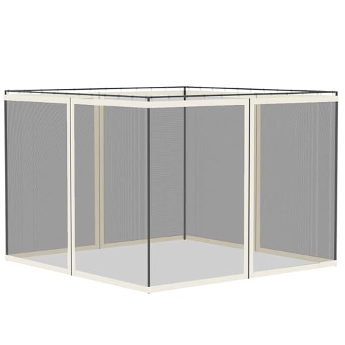 Outsunny Moustiquaires pour tonnelle Barnum pavillon de Jardin 3 x 3 m - Lot de 4 moustiquaires zippées + Crochets d'attaches - Polyester Nylon - Noir et Blanc