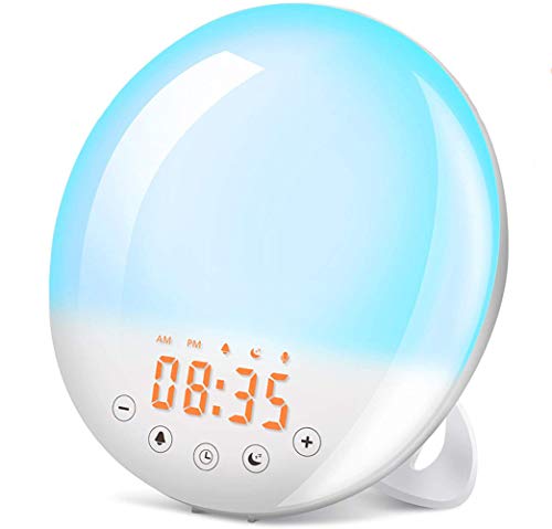 Wake Up-Licht-Wecker, Sonnenaufgang, Sonnenuntergang Simulation Nachttischlampe mit 7 Hellen Farben / 30 Helligkeitsstufen, 9 Alarm, FM
