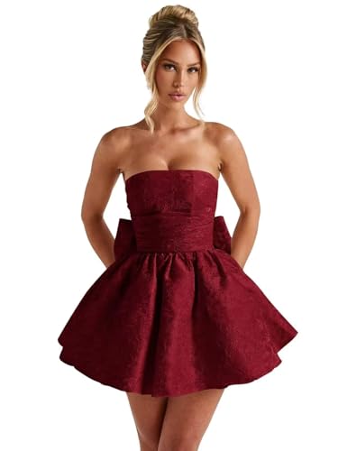 Strapless Homecoming Dresses for Teens 2025 Short Satin Jacquard Mini A-Line Prom Cocktail Gowns KN031