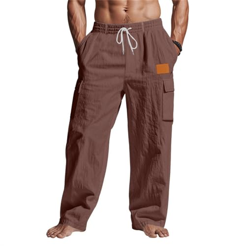 Genérico Pantalones de correr para hombre, informal, cintura elástica, con cordón y bolsillos, corte recto, ligero y transpirable, pantalones de chándal para hombre para ocio diario, café, L