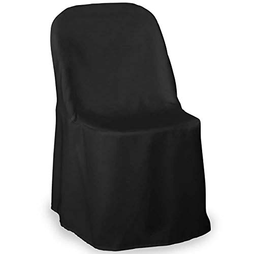 Lann's Linens 10 pcs Black Polyester Folding Chair Covers for Wedding, Party, and Banquet - Elegant Cloth Slipcovers