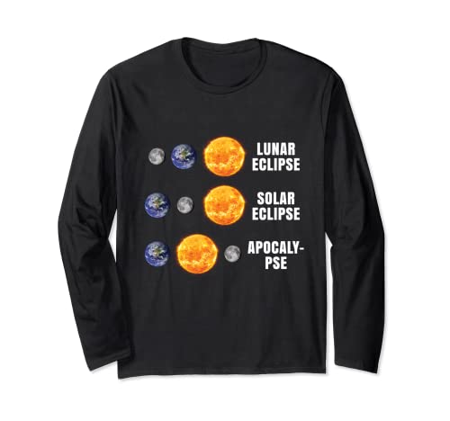Funny astronomy t-shirt lunar solar eclipse apocalypse maglia a manica