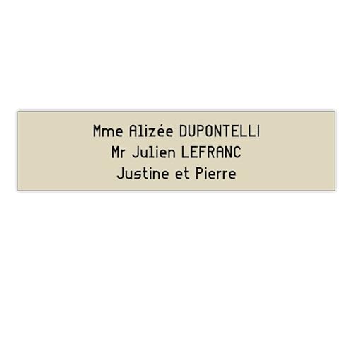 DECOHO Plaque Boite aux Lettres Format Decayeux (100x25mm) Beige Lettres Noires - 3 Lignes - Plaque adhésive - 2,5 Cover